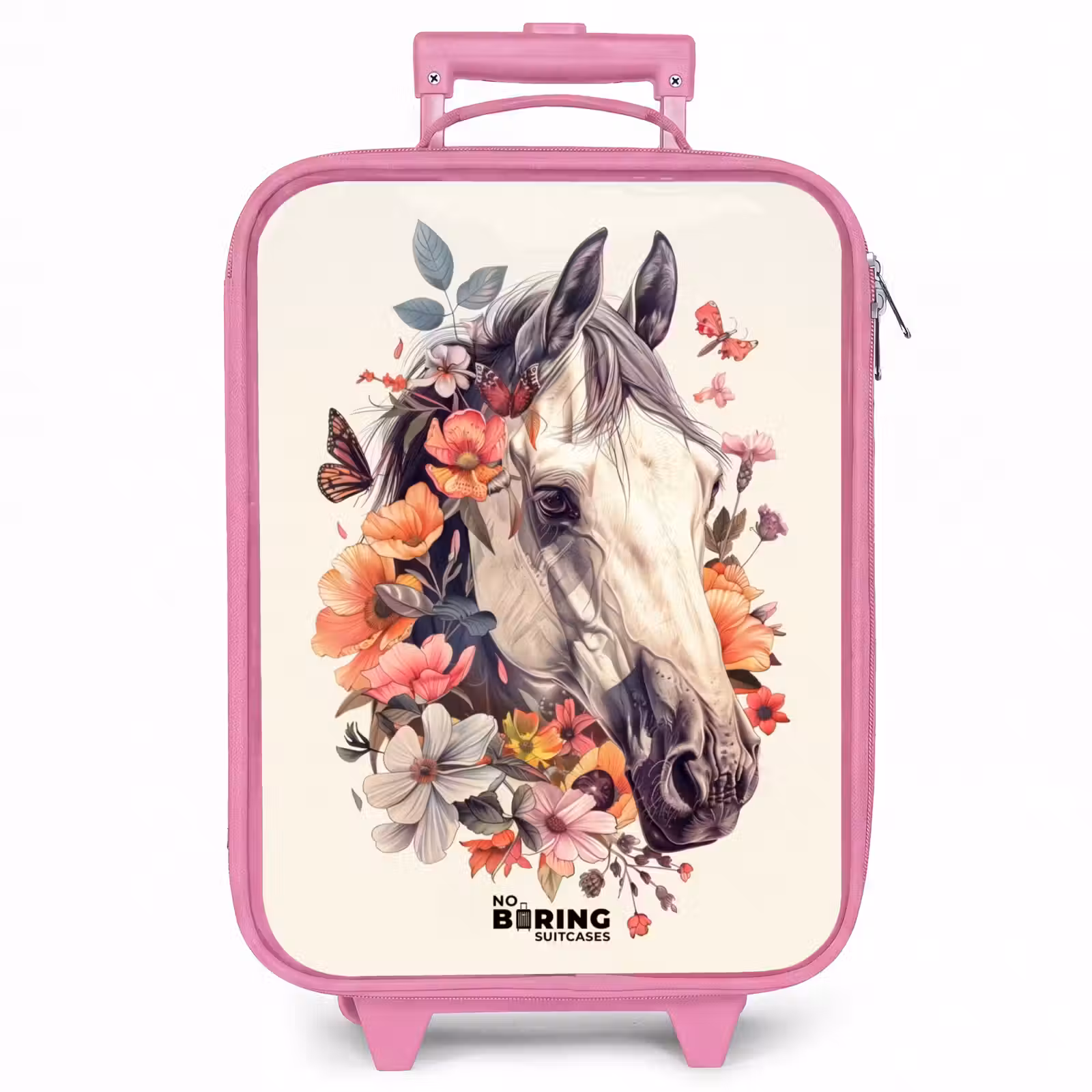 Kinderkoffer - Roze - Wit paardenhoofd omringd door bloemen en vlinders — 1