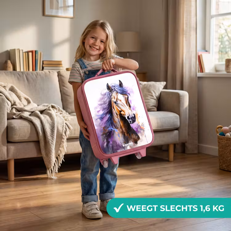 Kinderkoffer - Roze - Aquarel paard met paarse manen — 2