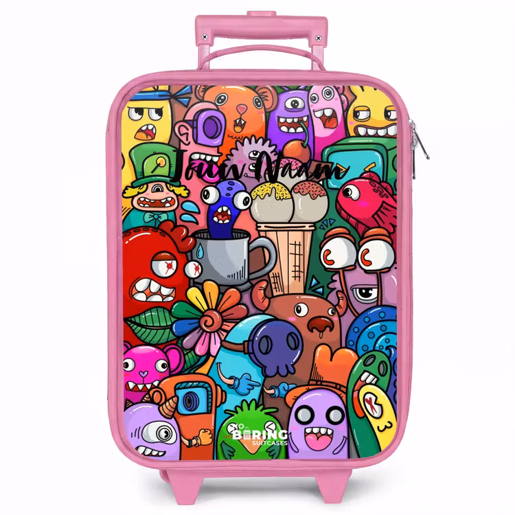 Kinderkoffer - Roze - Monsters, bloemen en ijsje patroon — 1