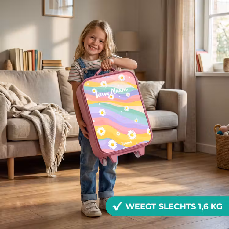 Kinderkoffer - Roze - Madeliefjes op regenboogachtergrond — 2
