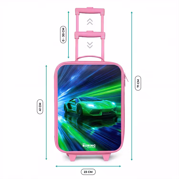Kinderkoffer - Roze - Raceauto - Felgroen - Lichtstralen - Snelheid — 6