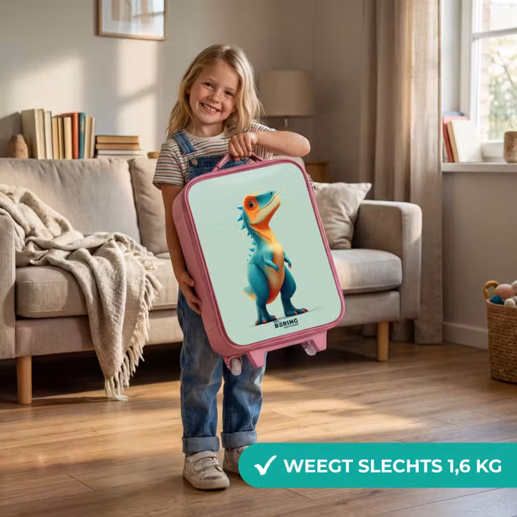 Kinderkoffer - Roze - Stoere dino met grote ogen — 2