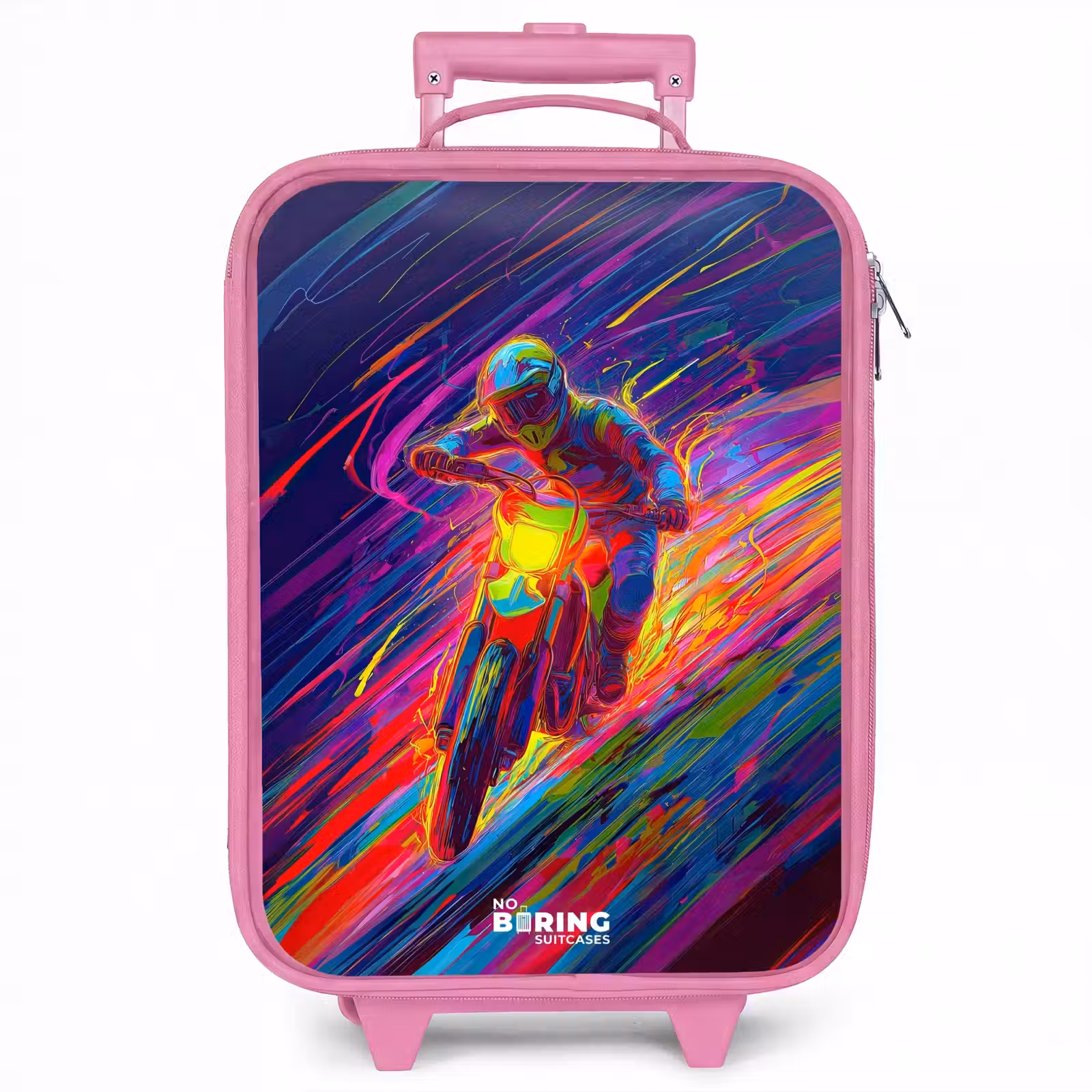 Kinderkoffer - Roze - Crossmotor - Neonkleuren - Lijnen - Helm — 1