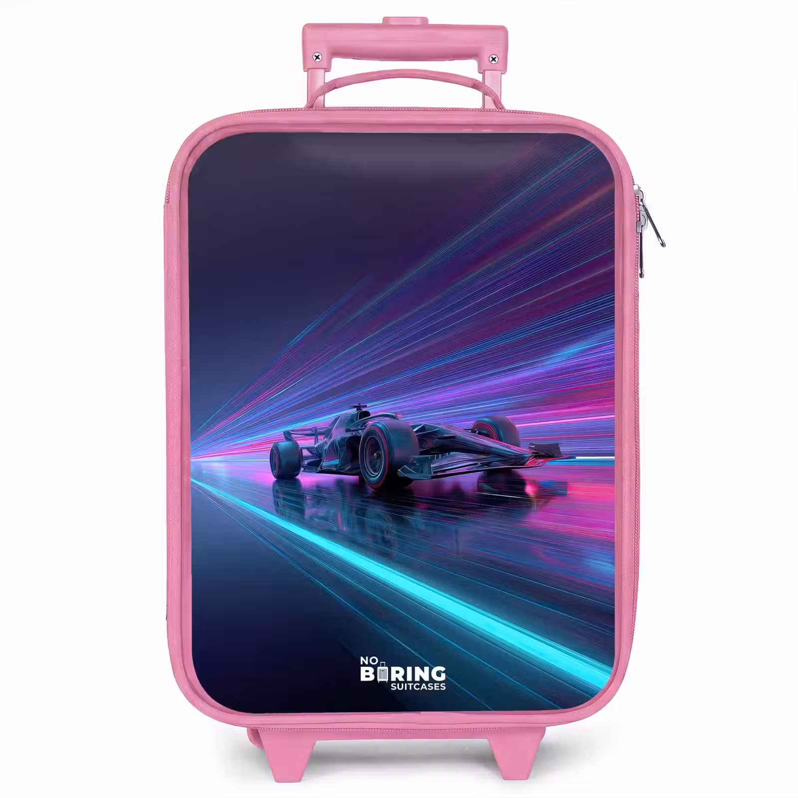 Kinderkoffer - Roze - Neon - Raceauto - Lichtstrepen - Paars — 1