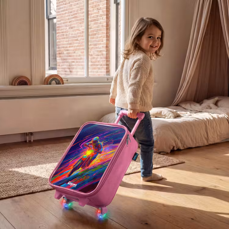 Kinderkoffer - Roze - Crossmotor - Neonkleuren - Lijnen - Helm — 3