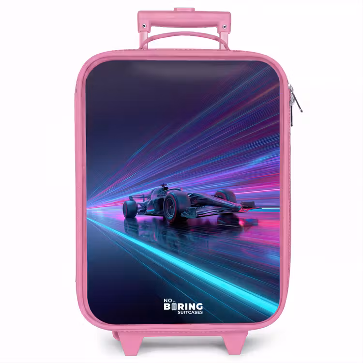 Kinderkoffer - Roze - Neon - Raceauto - Lichtstrepen - Paars — 1