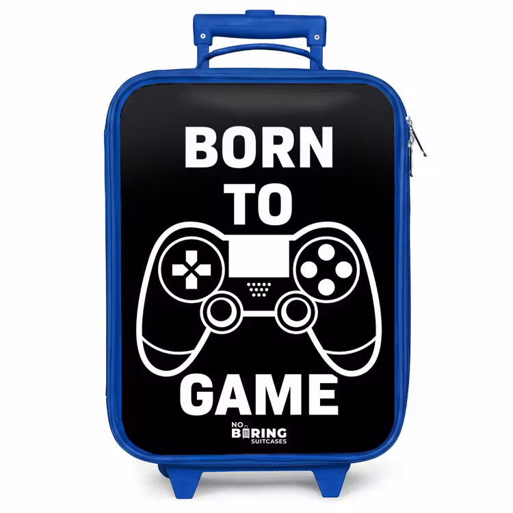 Kinderkoffer - Blauw - Qoute met controller in zwart wit — 1