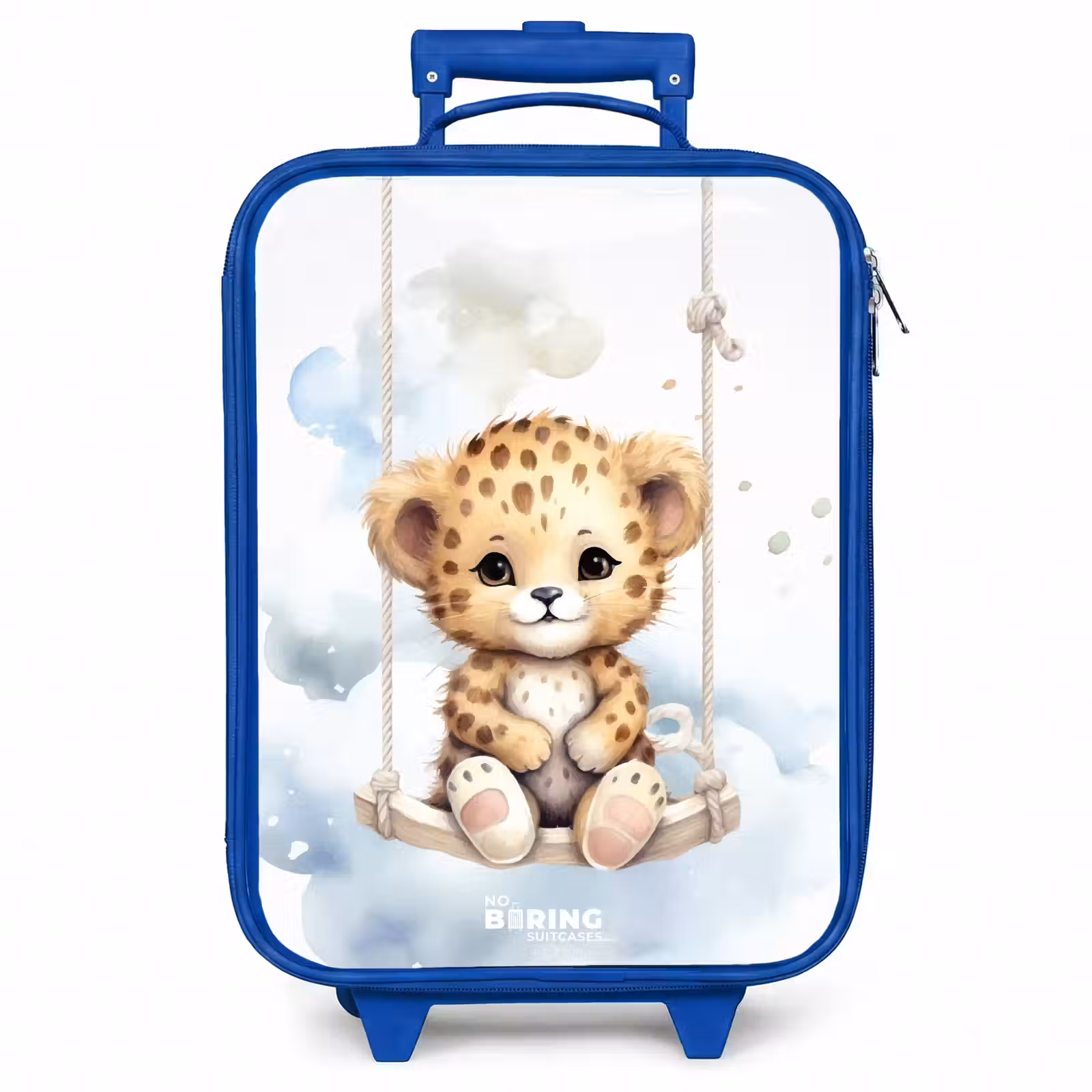 Kinderkoffer - Blauw - Cheeta welpje op een schommel in de wolken — 1