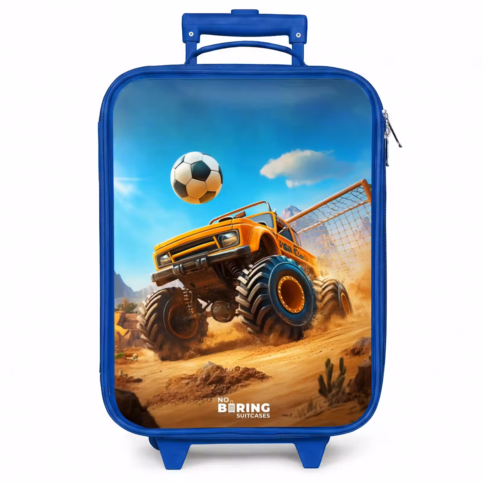 Kinderkoffer - Blauw - Monstertruck scoort goal in woestijnstadion — 1