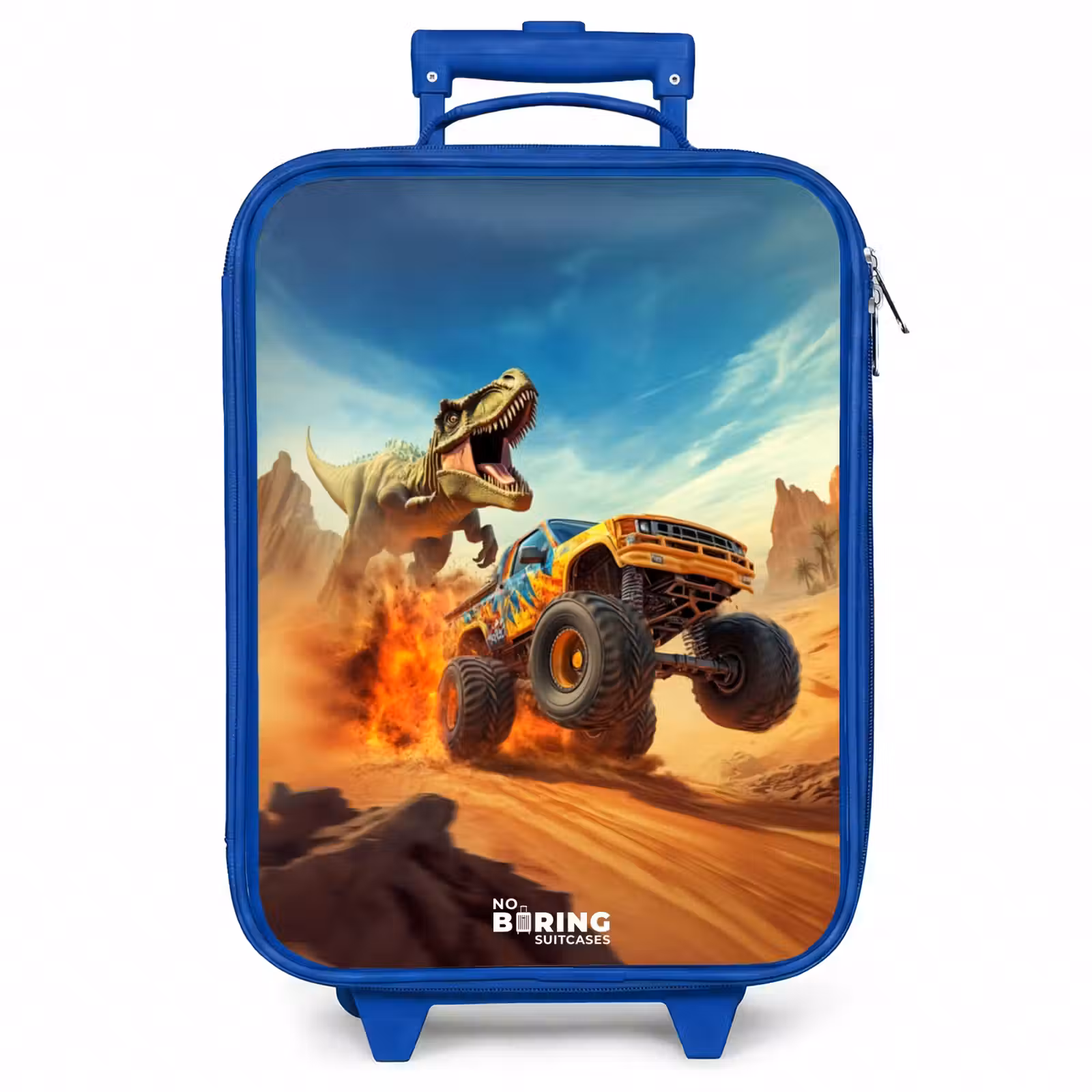 Kinderkoffer - Blauw - Vluchtende truck voor T-Rex in vurige woestijn — 1