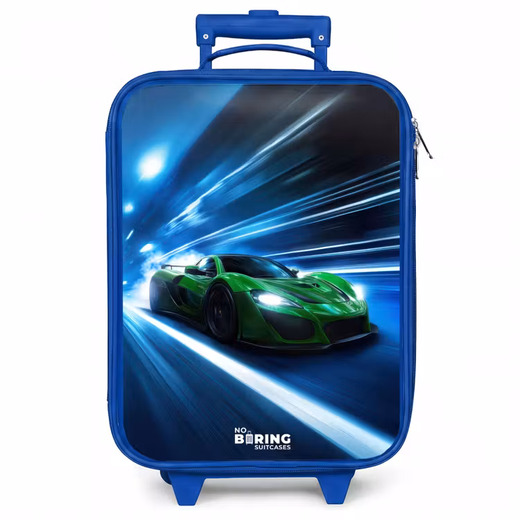 Kinderkoffer - Blauw - Groene supercar flitst door neonlicht — 1