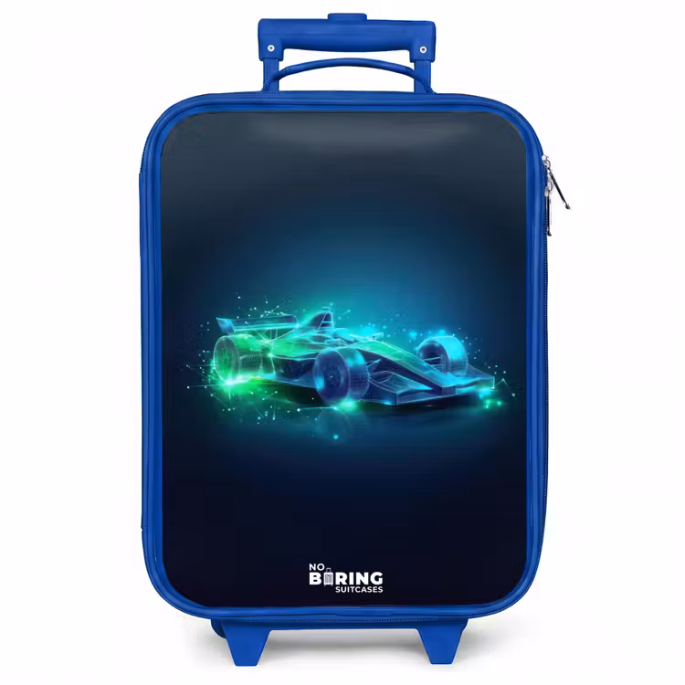 Kinderkoffer - Blauw - Neon racewagen in digitale stijl — 1