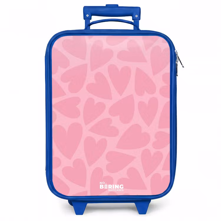 Kinderkoffer - Blauw - Roze hartjes patroon — 1