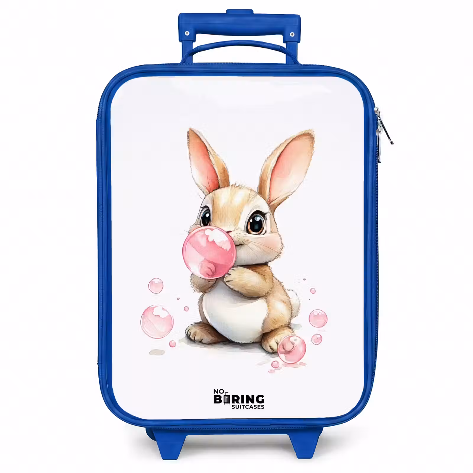 Kinderkoffer - Blauw - Bruin konijntje met roze bellen — 1