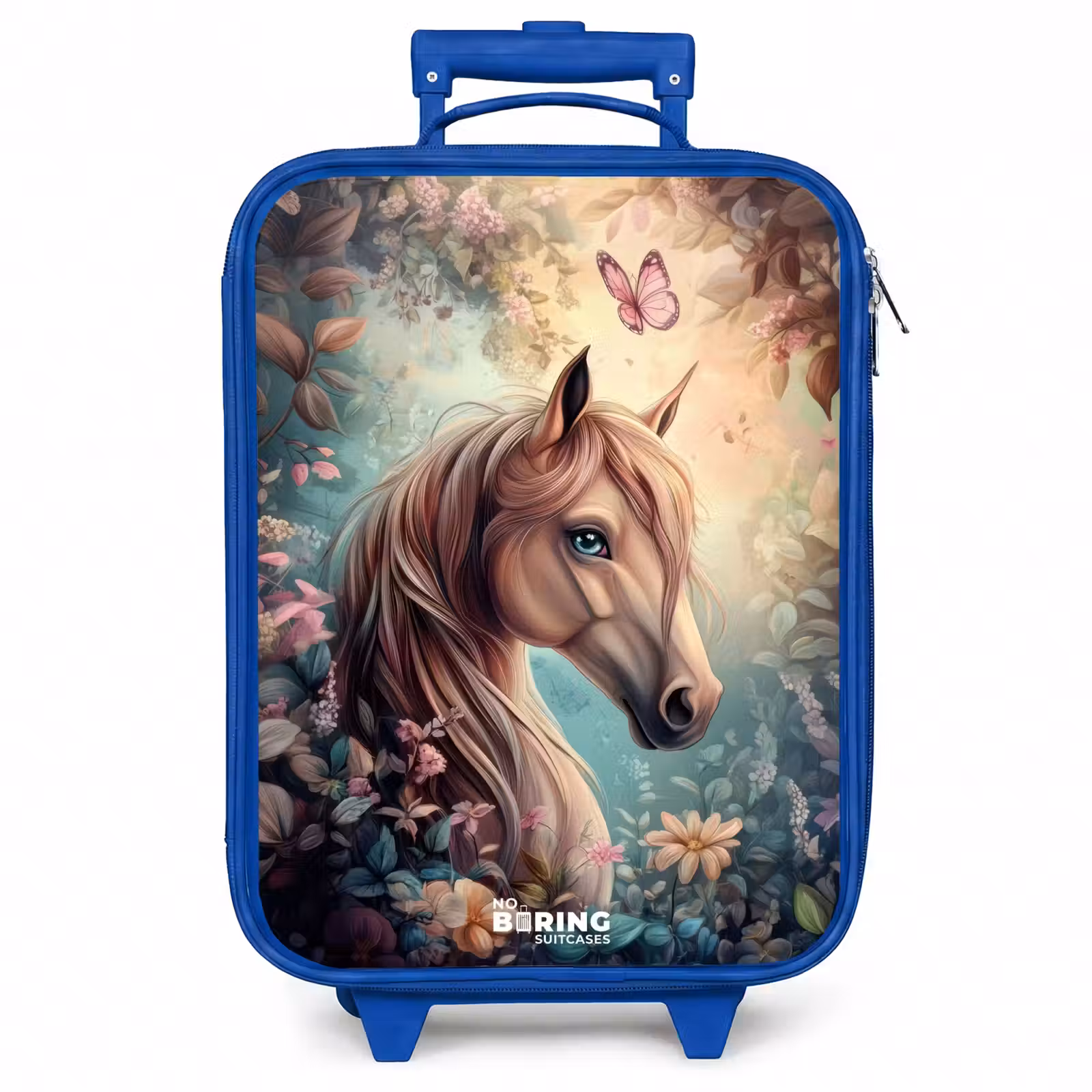 Kinderkoffer - Blauw - Paard met vlinders in bloementuin — 1