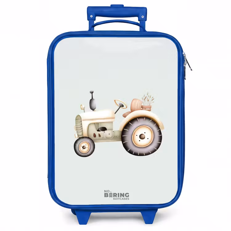 Kinderkoffer - Blauw - Beige vintage tractor in pastel groene kleuren — 1