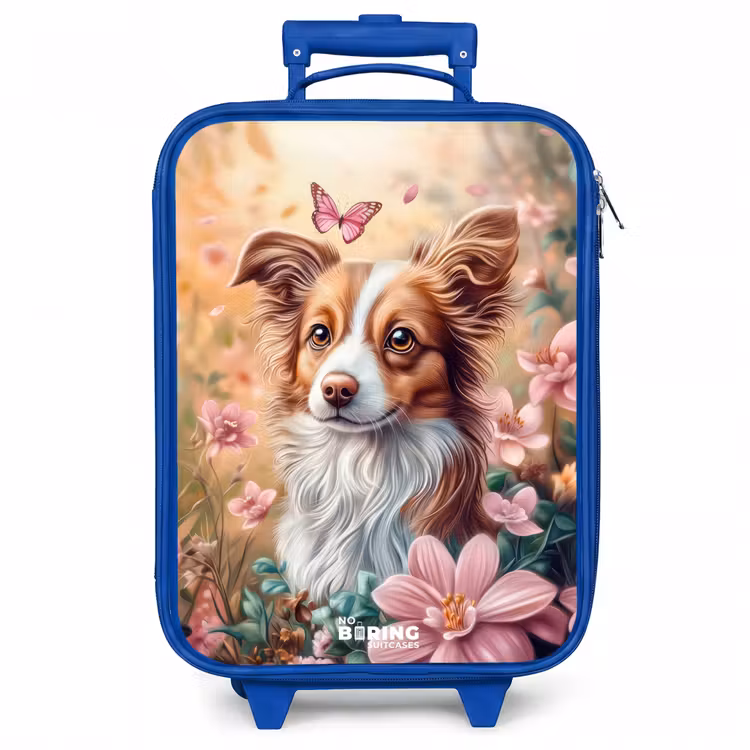 Kinderkoffer - Blauw - Hond in bloemenveld met vlinders — 1