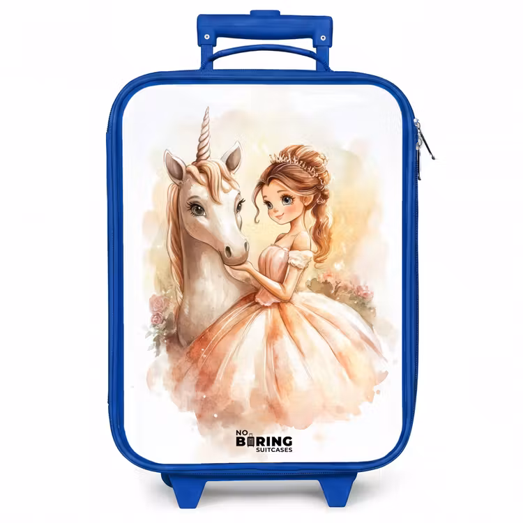 Kinderkoffer - Blauw - Prinses in jurk met witte eenhoorn — 1