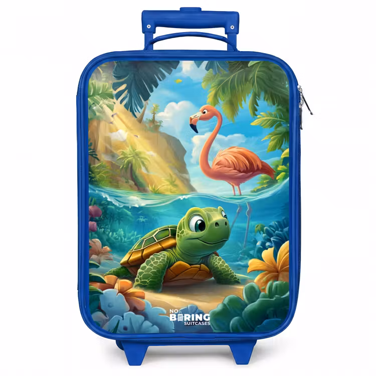 Kinderkoffer - Blauw - Schildpad in tropisch water met flamingo — 1