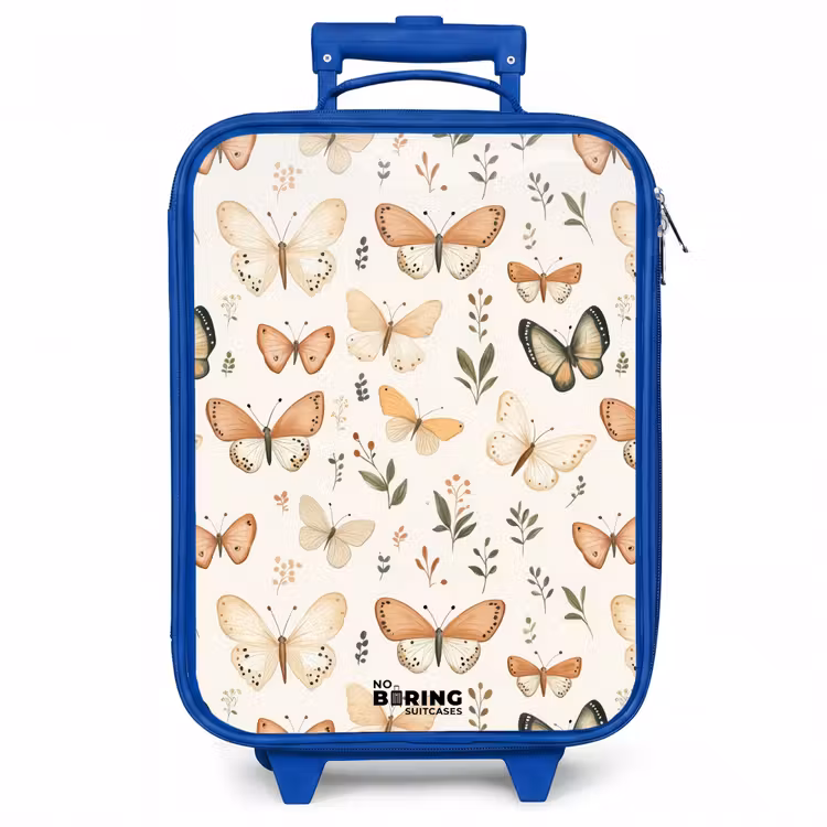 Kinderkoffer - Blauw - Vlinders in beige en oranjetinten tussen groene blaadjes — 1