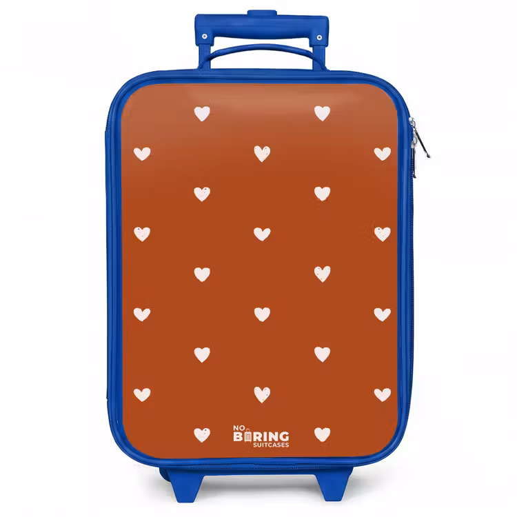 Kinderkoffer - Blauw - Wit hartjespatroon op oranje bruine achtergrond — 1
