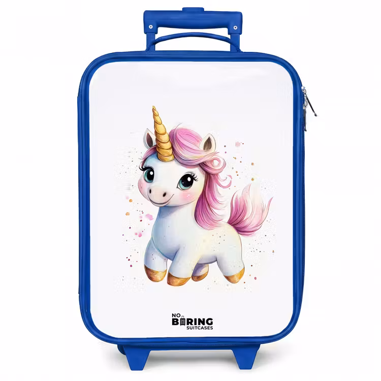 Kinderkoffer - Blauw - Witte eenhoorn met roze manen — 1