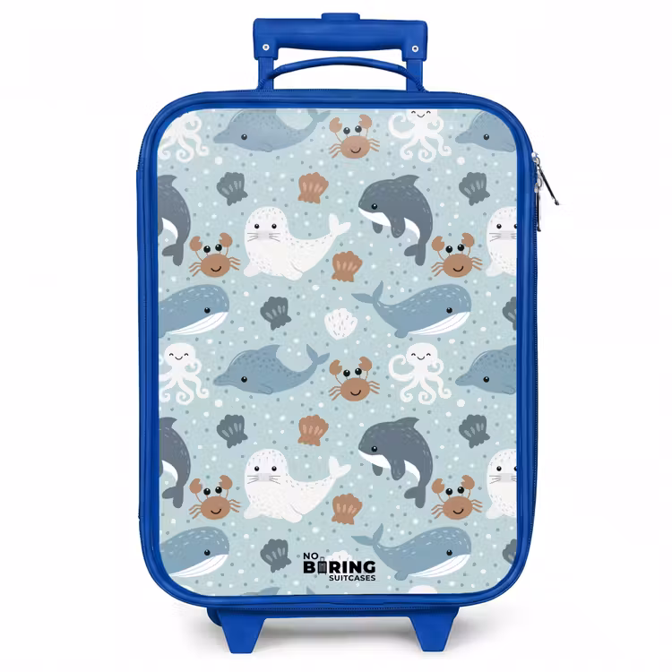 Kinderkoffer - Blauw - Zeedierenpatroon met dolfijnen, zeehonden en krabben — 1