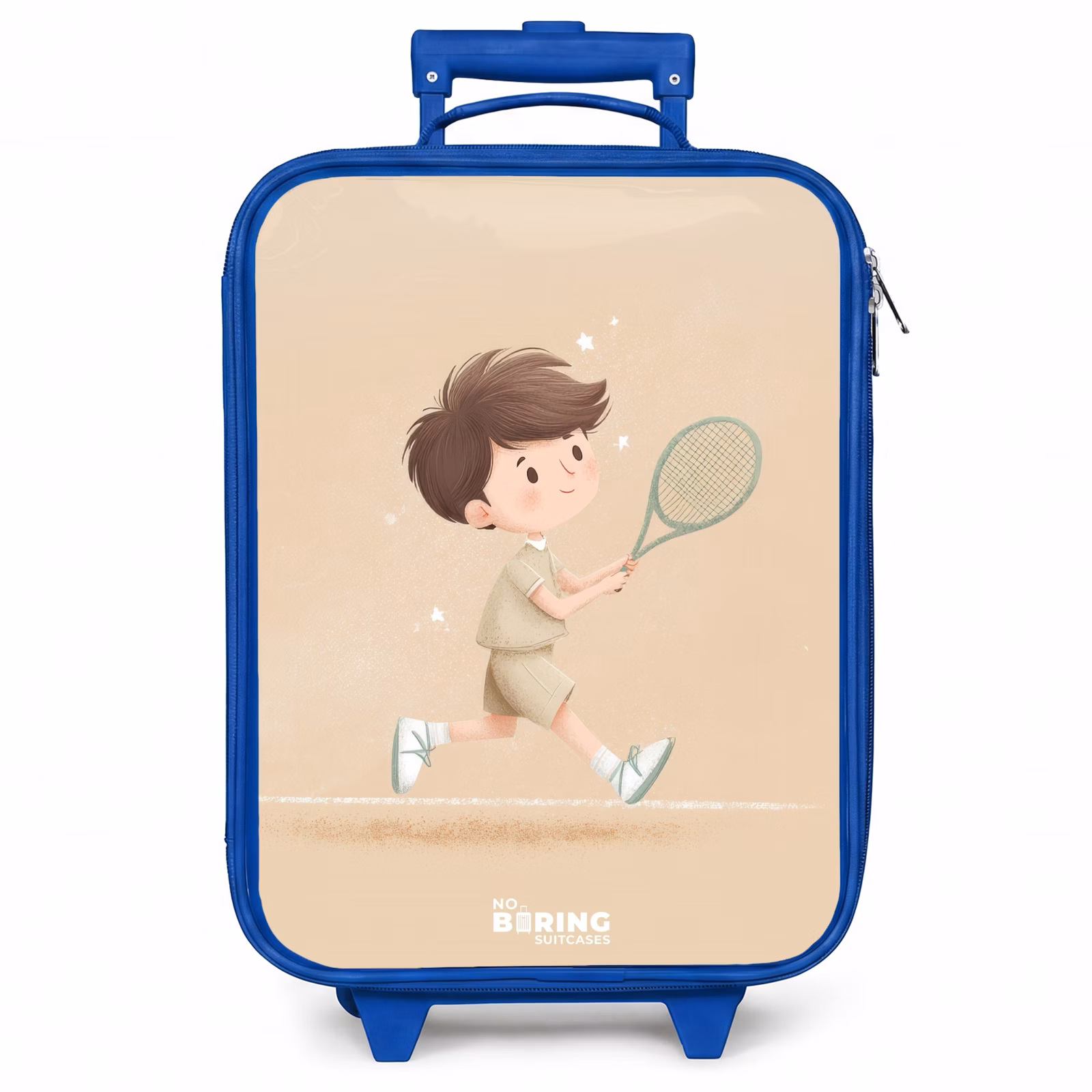 Kinderkoffer - Blauw - Jongen speelt tennis op zandkleurige achtergrond — 1