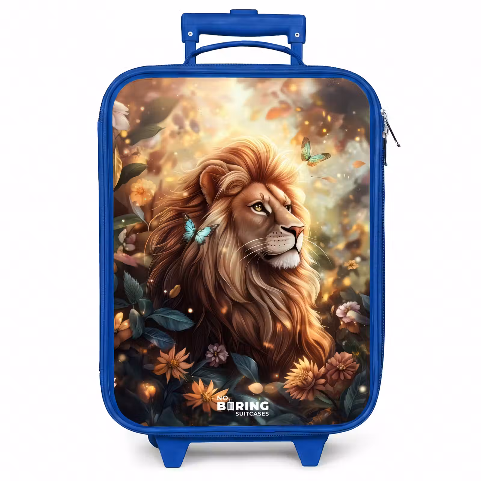 Kinderkoffer - Blauw - Leeuw met vlinders in bloemrijke jungle — 1
