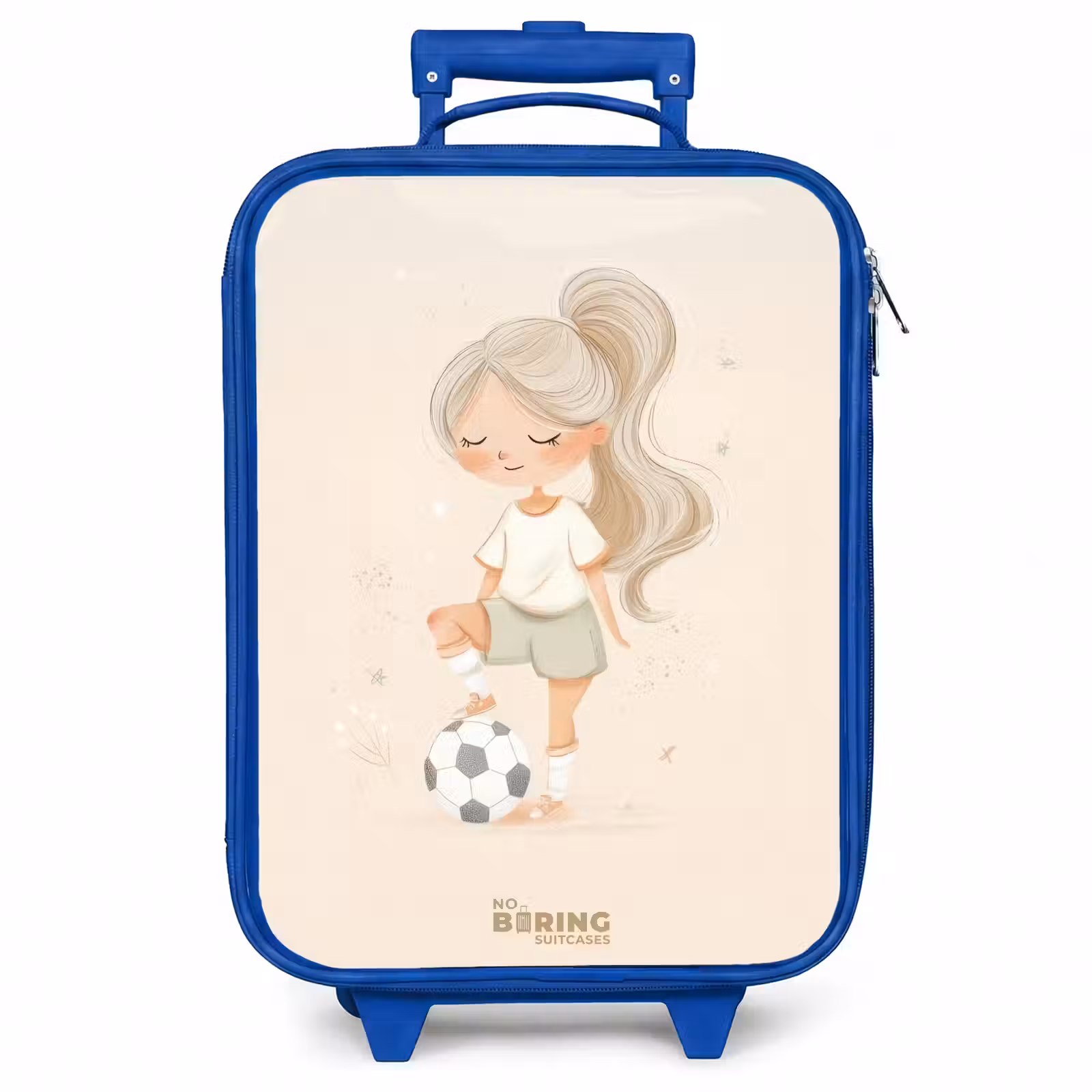 Kinderkoffer - Blauw - Meisje met een voetbal in beige kleuren — 1
