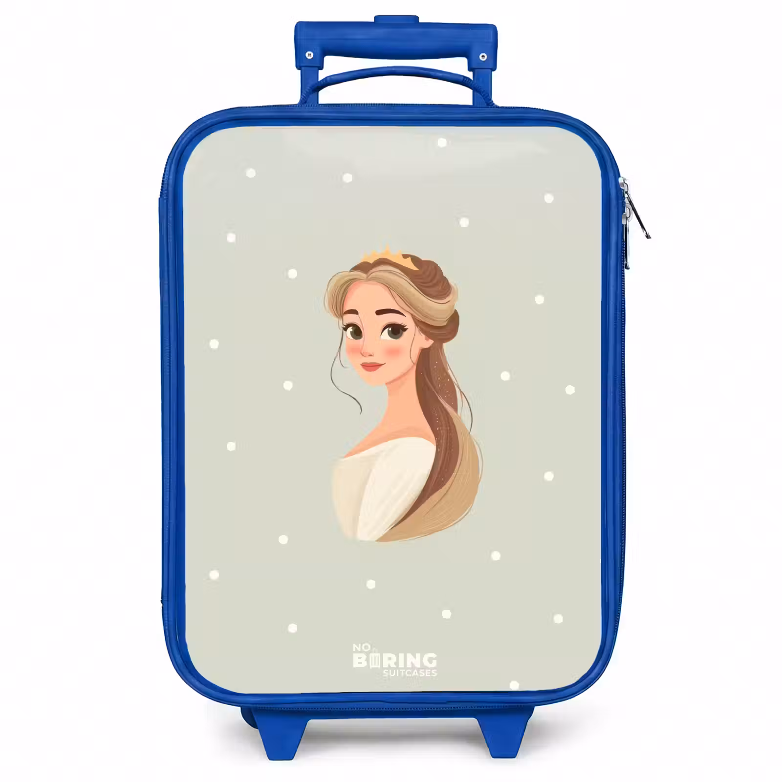 Kinderkoffer - Blauw - Prinses met tiara op groene stippenachtergrond — 1