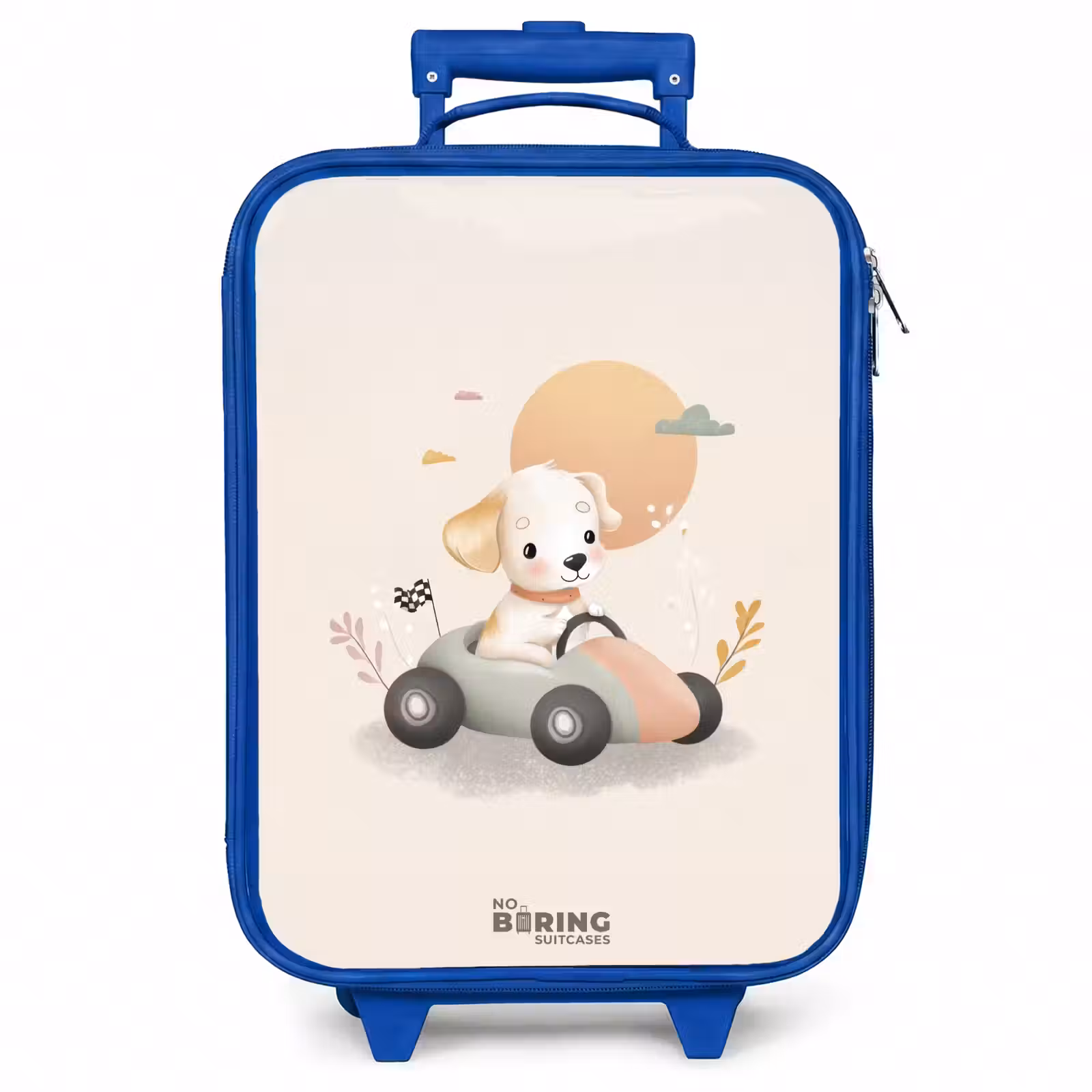 Kinderkoffer - Blauw - Puppy in een raceauto in beige kleuren — 1