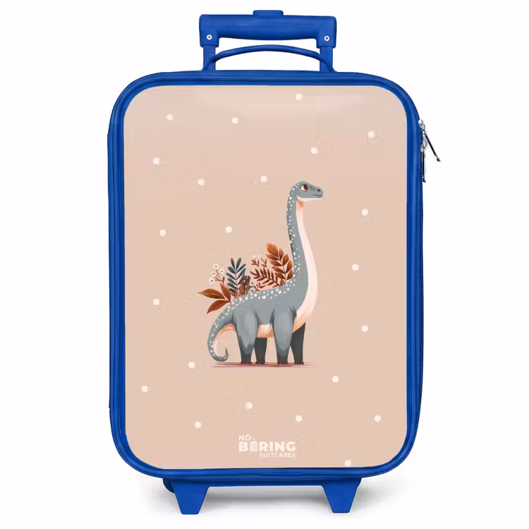 Kinderkoffer - Blauw - Blauwe dinosaurus op een beige stippenachtergrond — 1