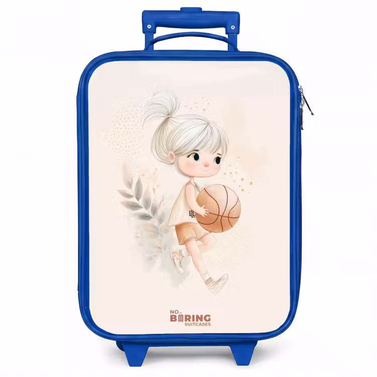 Kinderkoffer - Blauw - Meisje met een basketbal in neutrale kleuren. — 1