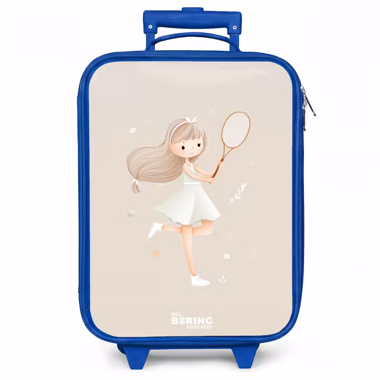 Kinderkoffer - Blauw - Meisje speelt tennis in beige kleuren — 1