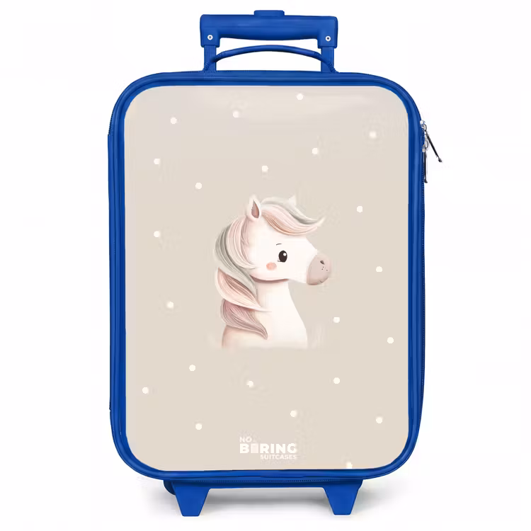 Kinderkoffer - Blauw - Pony omringd door stippen in beige kleuren — 1
