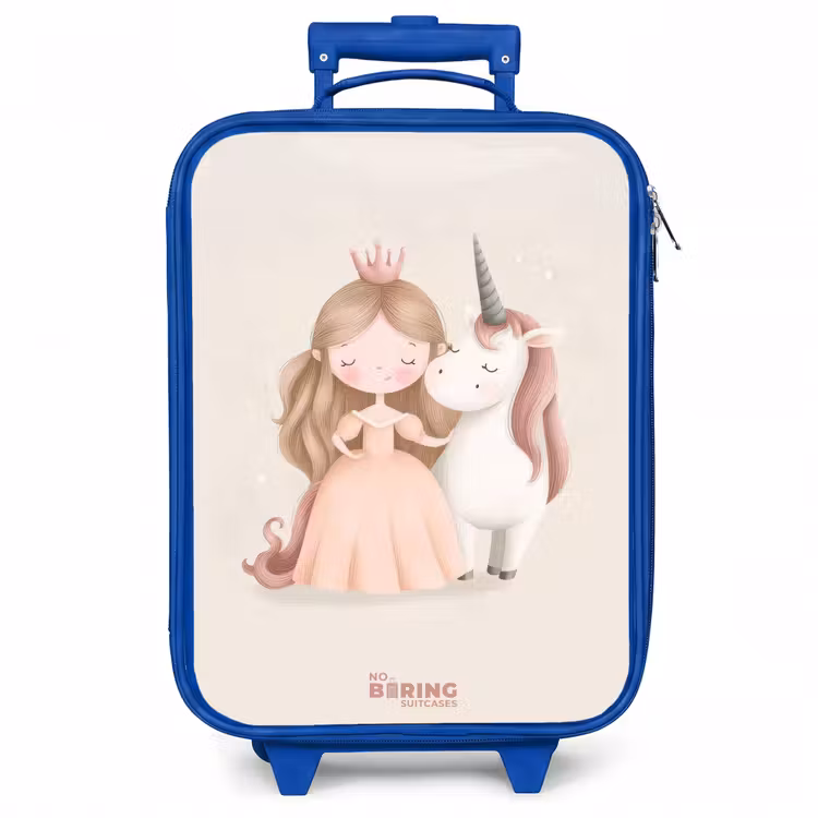 Kinderkoffer - Blauw - Prinses en een eenhoorn in pastel kleuren — 1