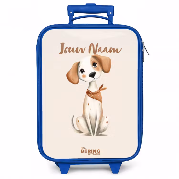 Kinderkoffer - Blauw - Bruin gevlekte pup op een beige achtergrond — 1