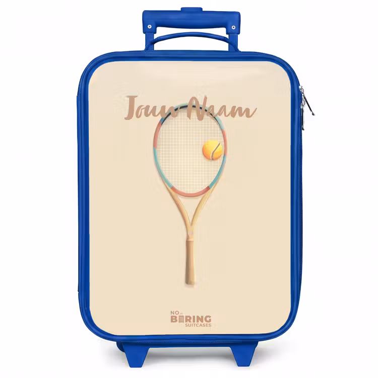 Kinderkoffer - Blauw - Een tennisracket in beige tinten — 1