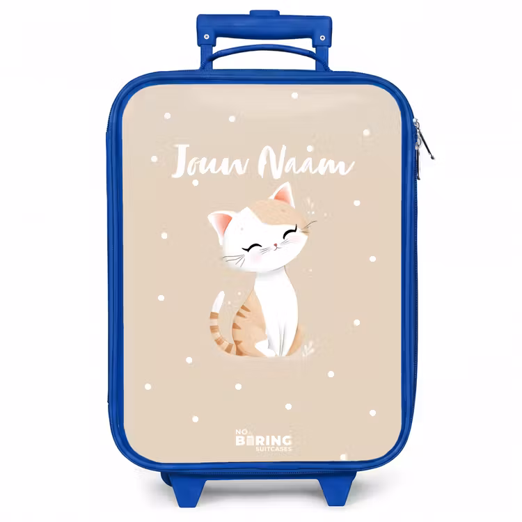 Kinderkoffer - Blauw - Kat omringd door beige stippen — 1