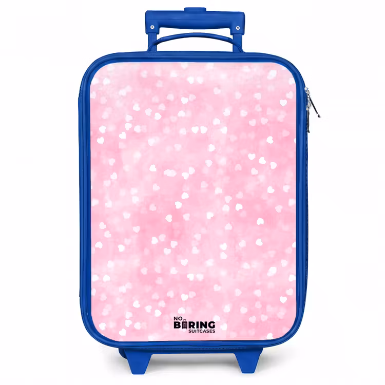 Kinderkoffer - Blauw - Roze glitter hartjes — 1