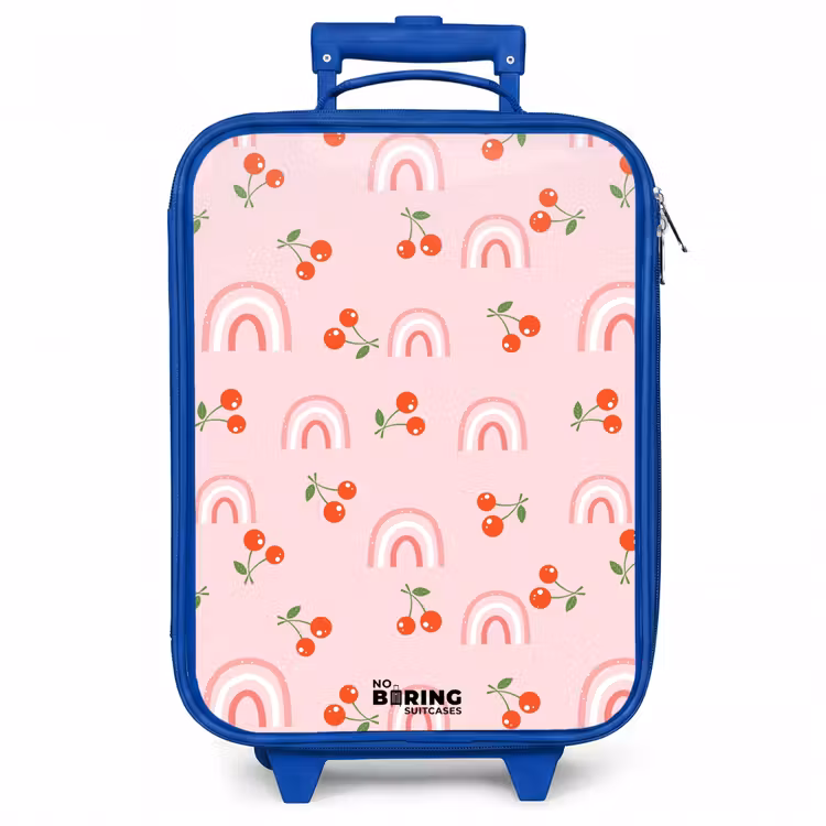 Kinderkoffer - Blauw - Roze met regenboog en kersen patroon — 1