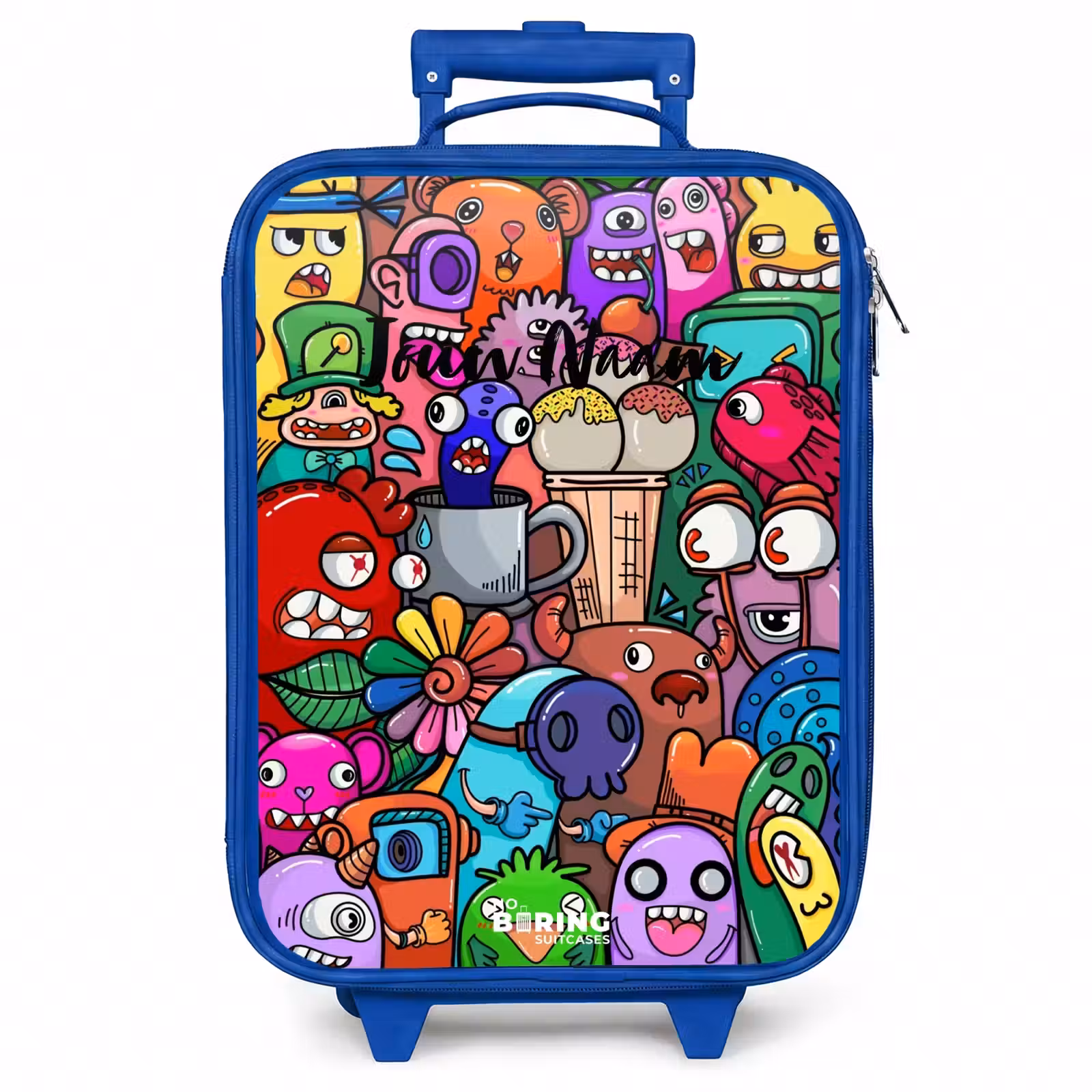 Kinderkoffer - Blauw - Monsters, bloemen en ijsje patroon — 1