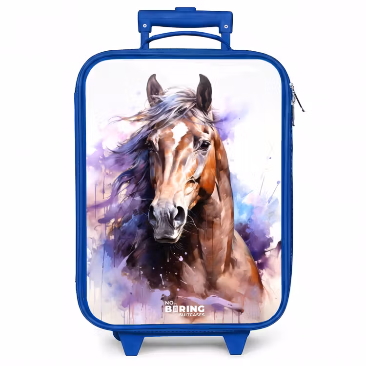 Kinderkoffer - Blauw - Aquarel paard met kleurrijke spatten — 1