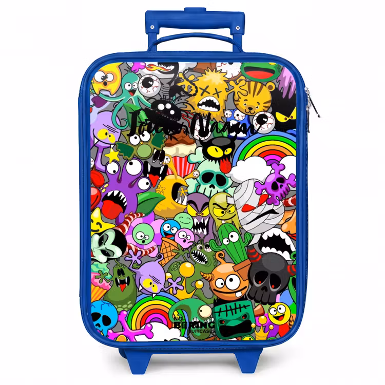 Kinderkoffer - Blauw - Chaotisch kleurrijk monster patroon — 1
