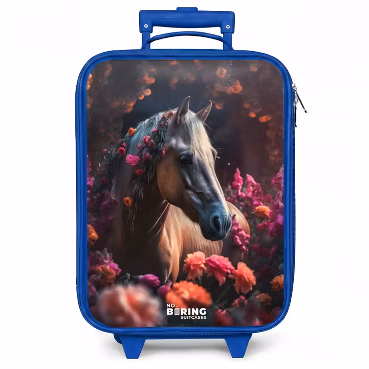 Kinderkoffer - Blauw - Goudbruin paard tussen de bloemen — 1