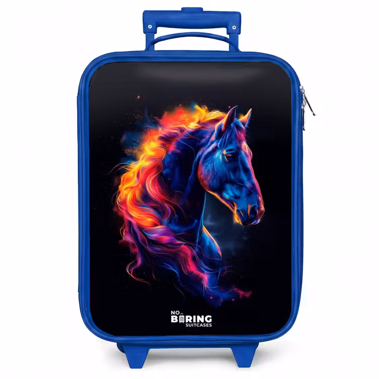 Kinderkoffer - Blauw - Zijaanzicht van een paard met vurige manen — 1