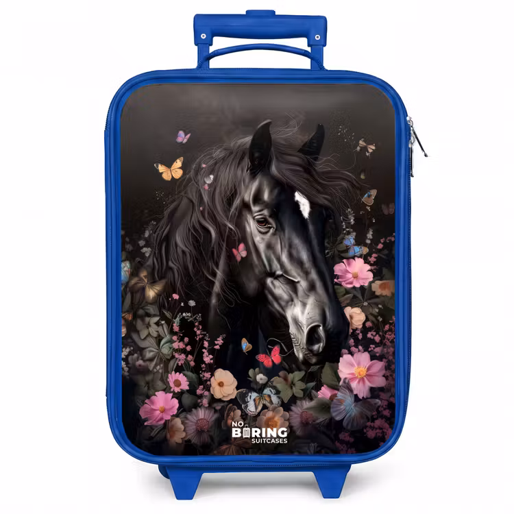 Kinderkoffer - Blauw - Zwart paard in bloei — 1