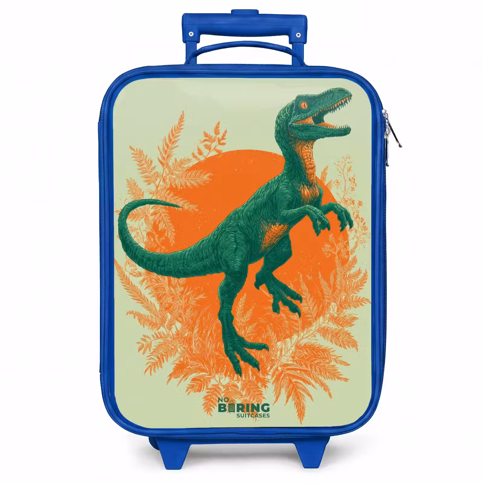 Kinderkoffer - Blauw - Groene dino tussen varens — 1