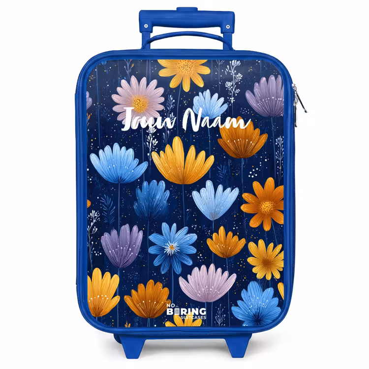 Kinderkoffer - Blauw - Bloemen op een donkerblauwe achtergrond — 1